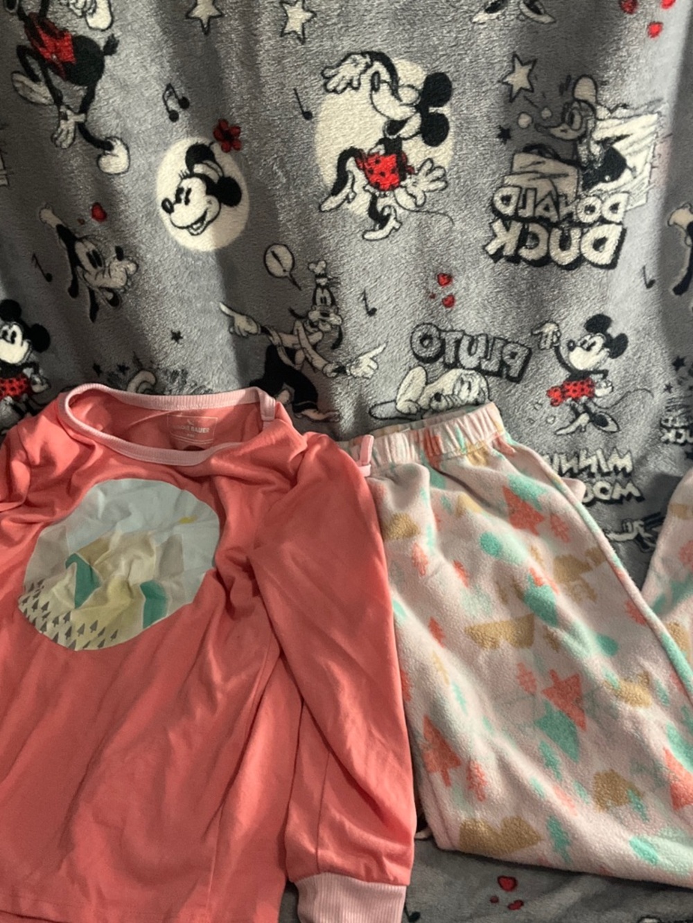 Eddie‎ Bauer Girls Coral Pink Top and Pastel Fleece Pajama Set